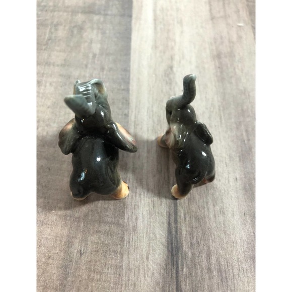 Vintage Gray Elephant Porcelain Posing Trunk Up In The Air Figurines Set of 2 - Picture 3 of 4